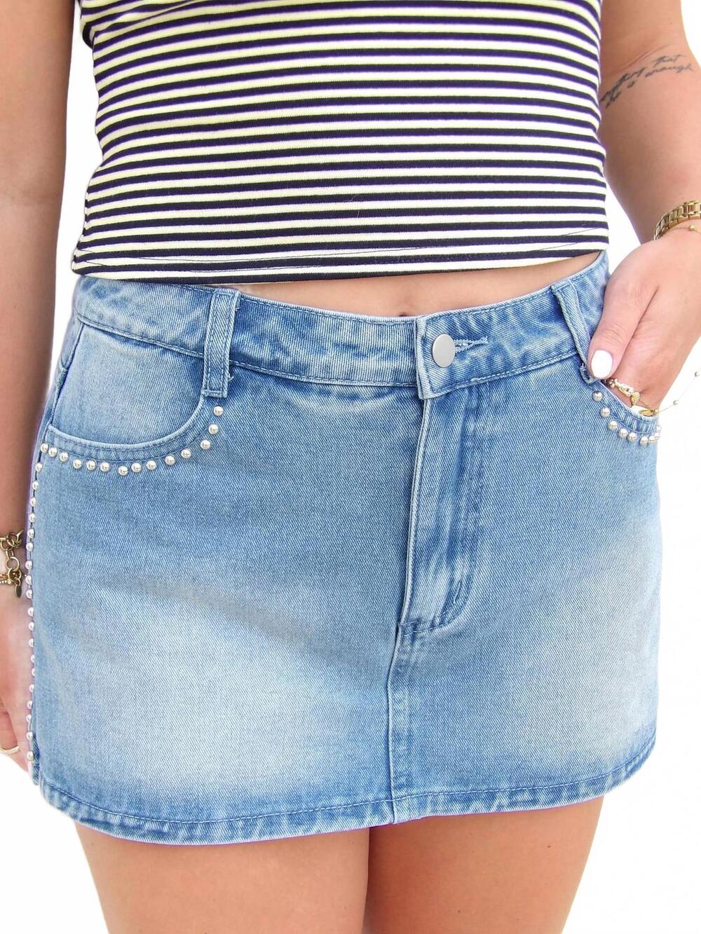 NEW LE LIS the silver lining mini skort in denim